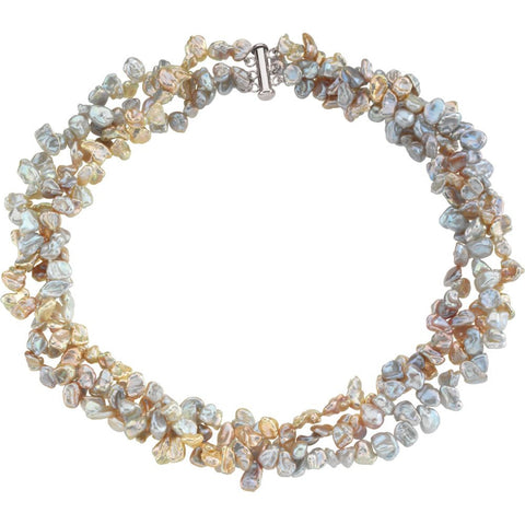 Sterling Silver 8-9mm Freshwater Keshi Multicolor 19" Necklace