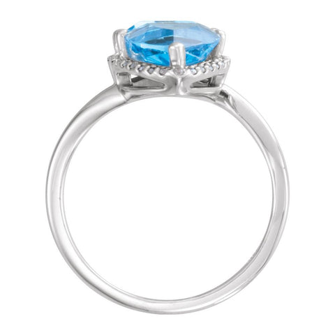 14k White Gold Swiss Blue Topaz & 1/5 CTW Diamond Ring, Size 7