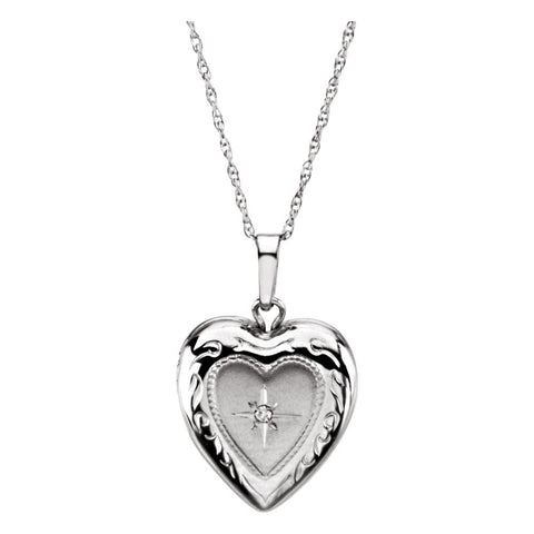 14k White Gold Heart Locket