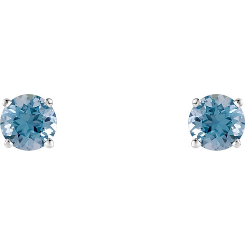 14k White Gold 5mm Round Aquamarine Earrings