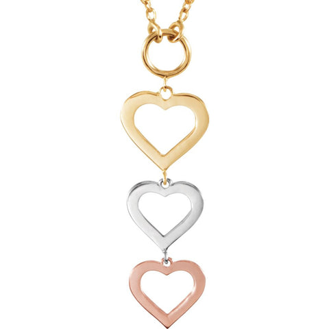 14K Rose, Yellow & White Gold Heart 18" Necklace