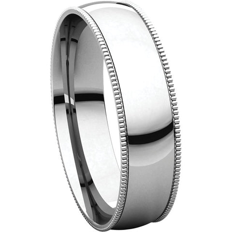 14k White Gold 5mm Light Comfort Fit Milgrain Band , Size 7