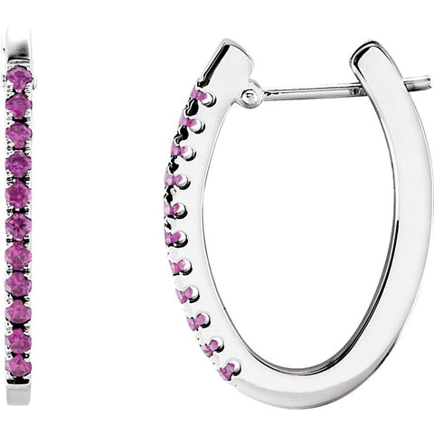 14k White Gold 20x14.5mm Pink Sapphire Hoop Earrings