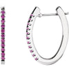 14K White Gold 20X14.5mm Pink Sapphire Hoop Earrings