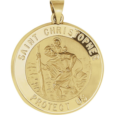 14k Yellow Gold 25.5mm Hollow Round St. Christopher Medal