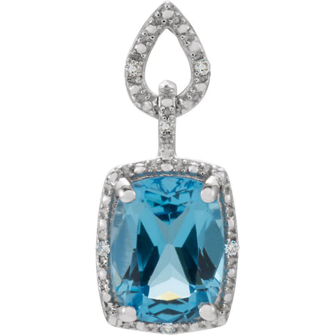 14k White Gold Swiss Blue Topaz & .025 CTW Diamond Pendant
