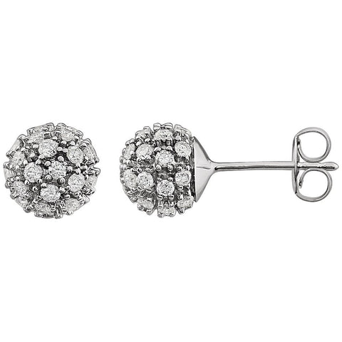 14k White Gold 3/4 CTW Diamond Cluster Earrings