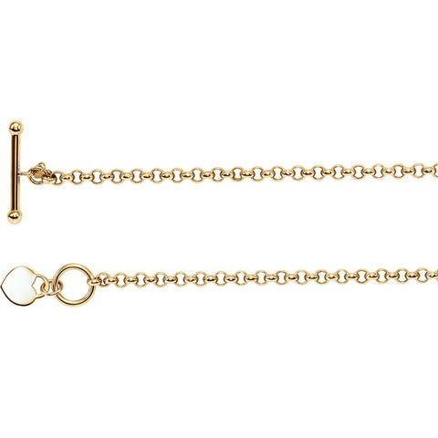 14K Yellow Gold 7-Inch Rolo Bracelet With Heart