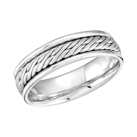 14k White Gold Comfort-Fit Hand-Woven Band , Size 10