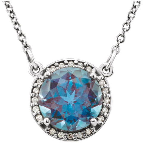 14k White Gold Chatham® Created Alexandrite & .05 CTW Diamond 16" Necklace