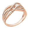 14k Rose Gold Crossover Rope Design Ring, Size 7