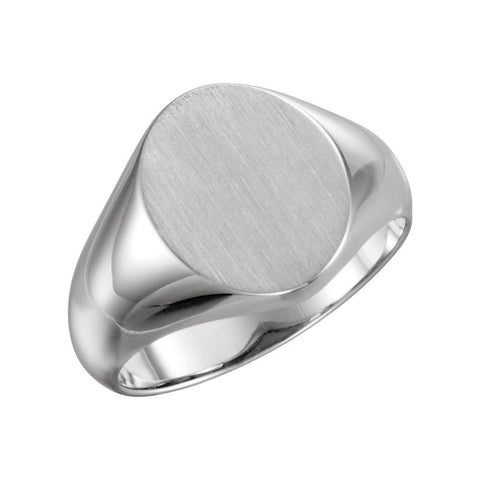 14k White Gold 10x12mm Oval Signet Ring, Size 6