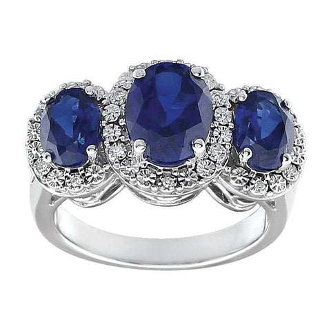 14k White Gold Created Blue Sapphire & .04 CTW Diamond Ring, Size 7