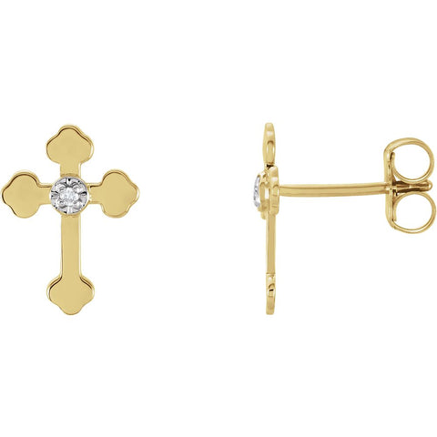 14K Yellow .01 CTW Diamond Cross Earrings