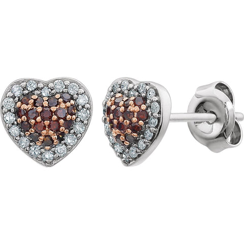 14k White Gold 1/4 CTW Brown Diamond Heart Earrings