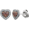 14k White Gold 1/4 CTW Brown Diamond Heart Earrings