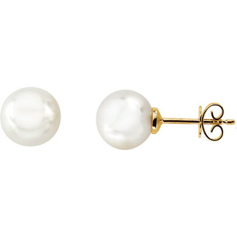 18k Yellow Gold 14mm Full Button South Sea Cultured Fashion Pearl Earrings
