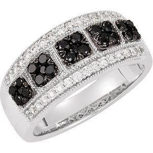 14k White Gold Black Rhodium Plated 3/4 CTW Black & White Diamond Ring, Size 7