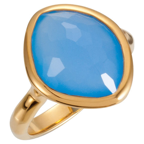 18K Yellow Gold Vermeil 15x11x6mm Blue Chalcedony Ring Size 8