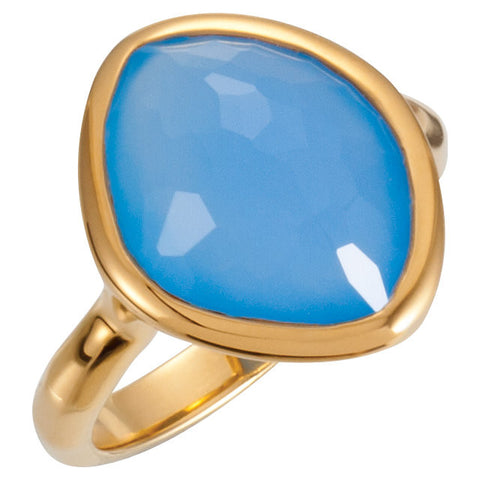 18K Yellow Gold Vermeil 15x11x6mm Blue Chalcedony Ring Size 6