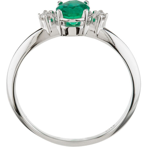 14k White Gold Genuine Emerald & Diamond Ring, Size 7