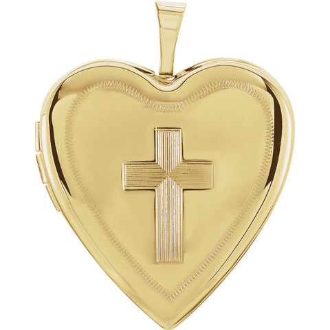 14k Yellow Gold 20.75x19.25mm Cross Heart Locket