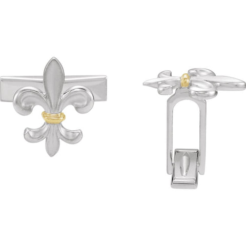 Sterling Silver & 14k Yellow Gold Fleur-de-lis Cuff Links-Pair
