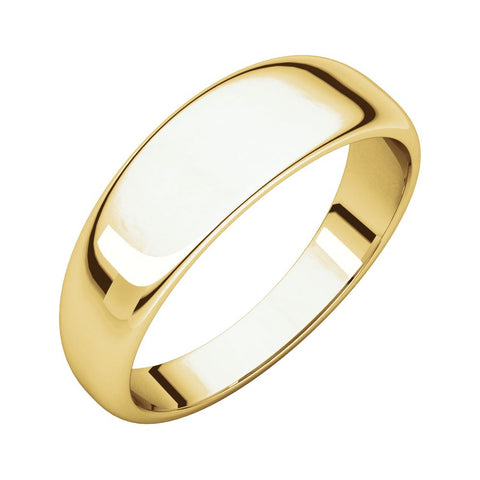 14k Yellow Gold 6mm Half Round Tapered Band, Size 7