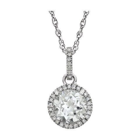 14k White Gold Created White Sapphire & 1/10 CTW Diamond 18" Necklace