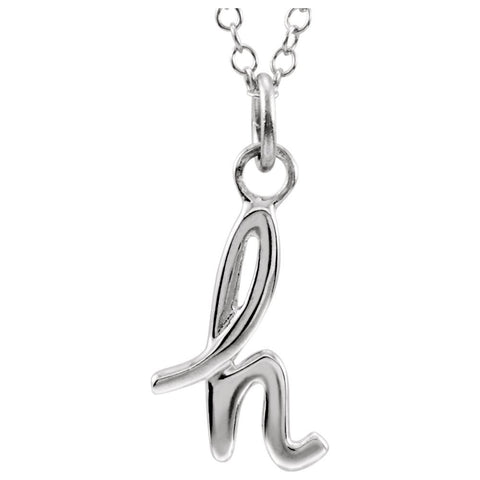 14k White Gold Letter "H" Lowercase Script Initial Necklace