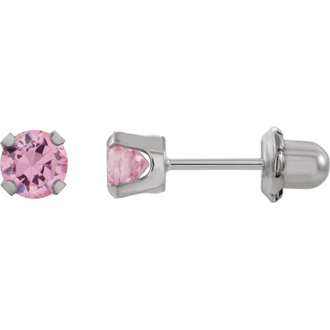 Pair of 05.00 mm Inverness Pink Cubic Zirconia Earrings in 14K White Gold