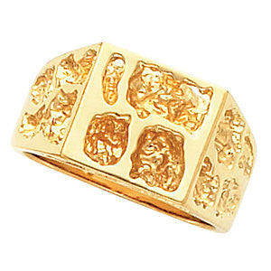 14k White Gold 11mm Men's Solid Nugget Ring , Size 11