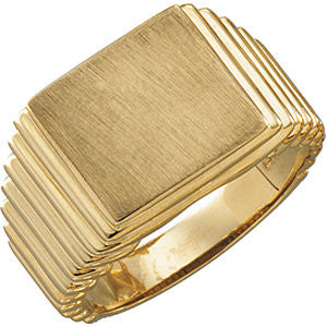 14k Yellow Gold 13x14mm Square Signet Ring , Size 10