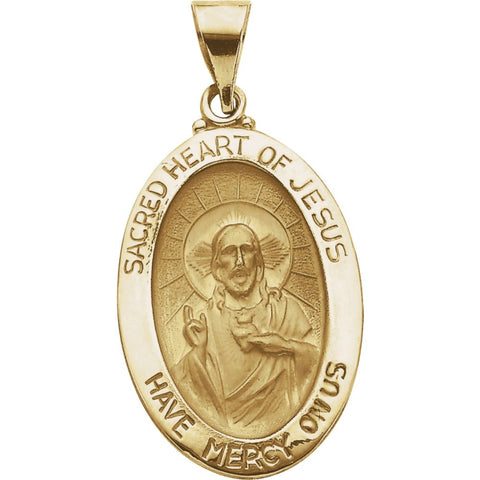 14k Yellow Gold 23.25x16mm Hollow Oval Sacred Heart of Jesus Medal