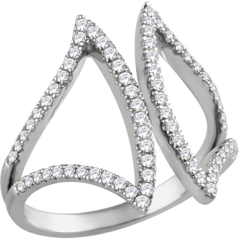 14k White Gold 1/2 CTW Diamond Freeform Ring, Size 7