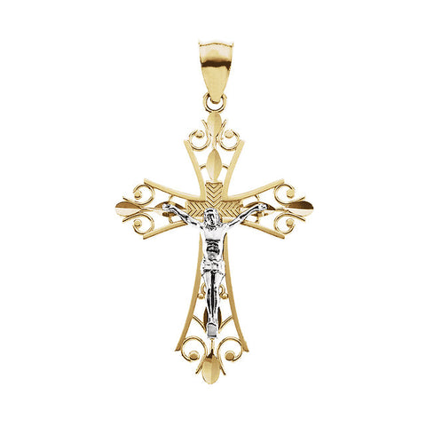 14K Yellow & White 34x24mm Crucifix Pendant