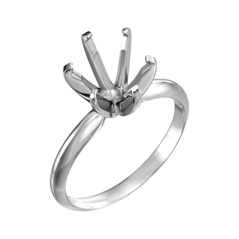 14k White Gold 8.6-9.1mm Round Pre-Notched 6-Prong Solitaire Ring Mounting, Size 6