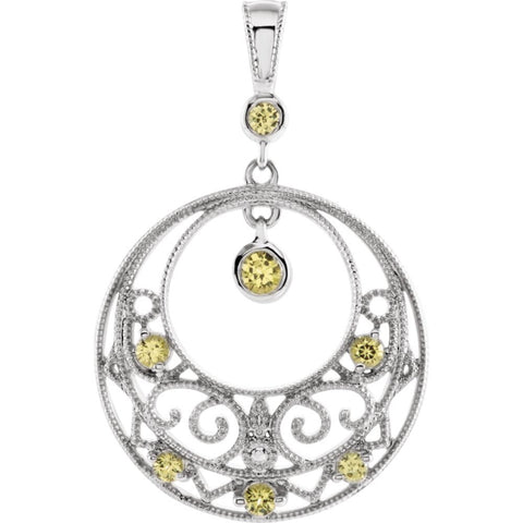 14k White Gold Yellow Sapphire Filigree Pendant