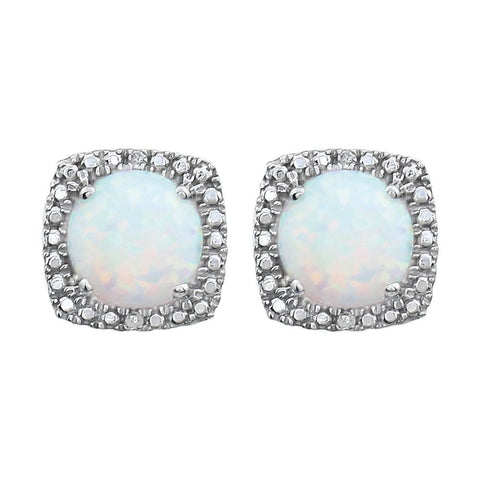 Sterling Silver Created Opal & .015 CTW Diamond Earrings