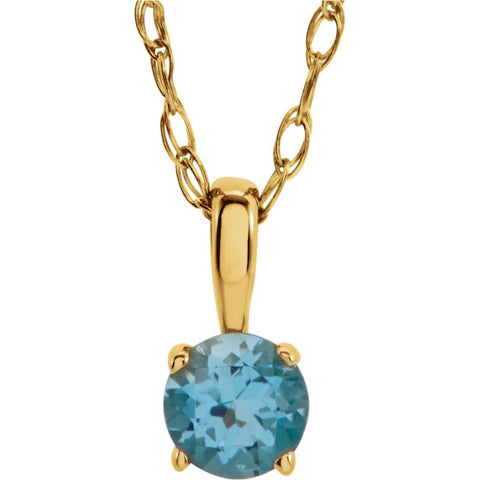 14k Yellow Gold Imitation Blue Zircon "December" Birthstone 14" Necklace