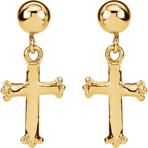 14k Yellow Gold 11x8mm Cross Ball Earrings