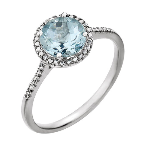 Sterling Silver Aquamarine & .01 CTW Diamond Ring