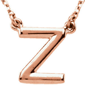 14k Rose Gold Letter "Z" Block Initial 16" Necklace