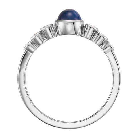 14k White Gold Blue Sapphire & 1/6 CTW Diamond Ring, Size 7