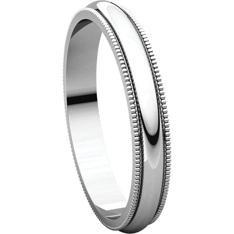 14k White Gold 3mm Milgrain Band, Size 10.5