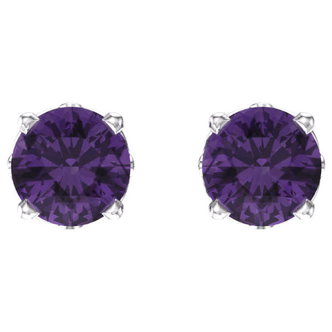 14k White Gold Amethyst 4-Prong Scroll Setting® Stud Earrings