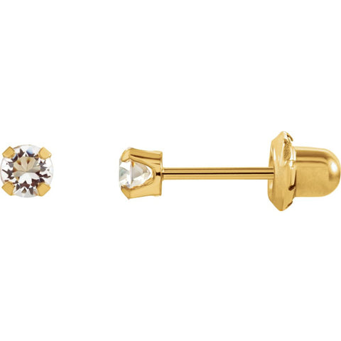 14k Yellow Gold Solitaire "April" Birthstone Piercing Earrings