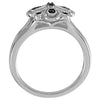 Sterling Silver Floral-Inspired Black Spinel Ring with Split Shank, Size 7