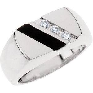 Sterling Silver Men's Onyx & 1/10 CTW Diamond Ring, Size 10