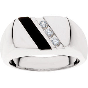 Sterling Silver Men's Onyx & 1/10 CTW Diamond Ring, Size 10